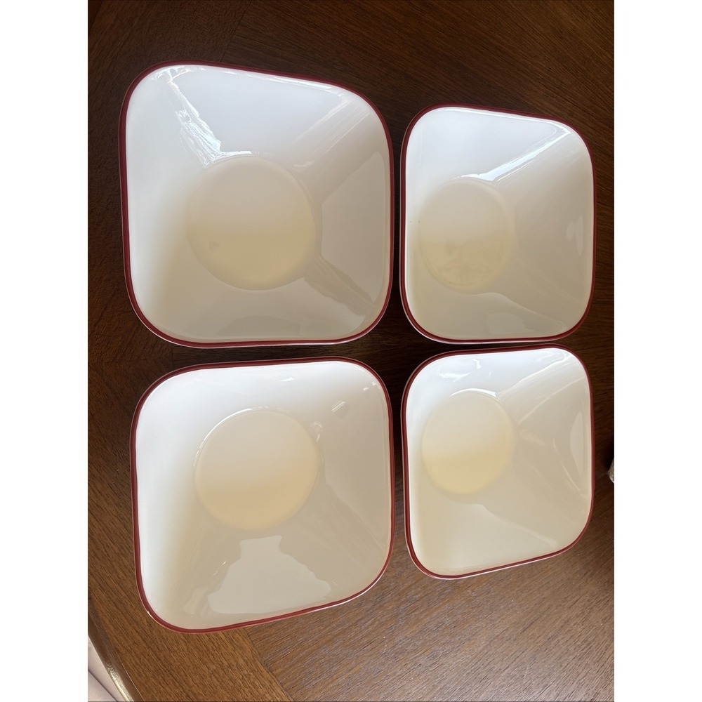 Corelle Vitrelle Set of 4 Urban Square Cereal Bowls White Red